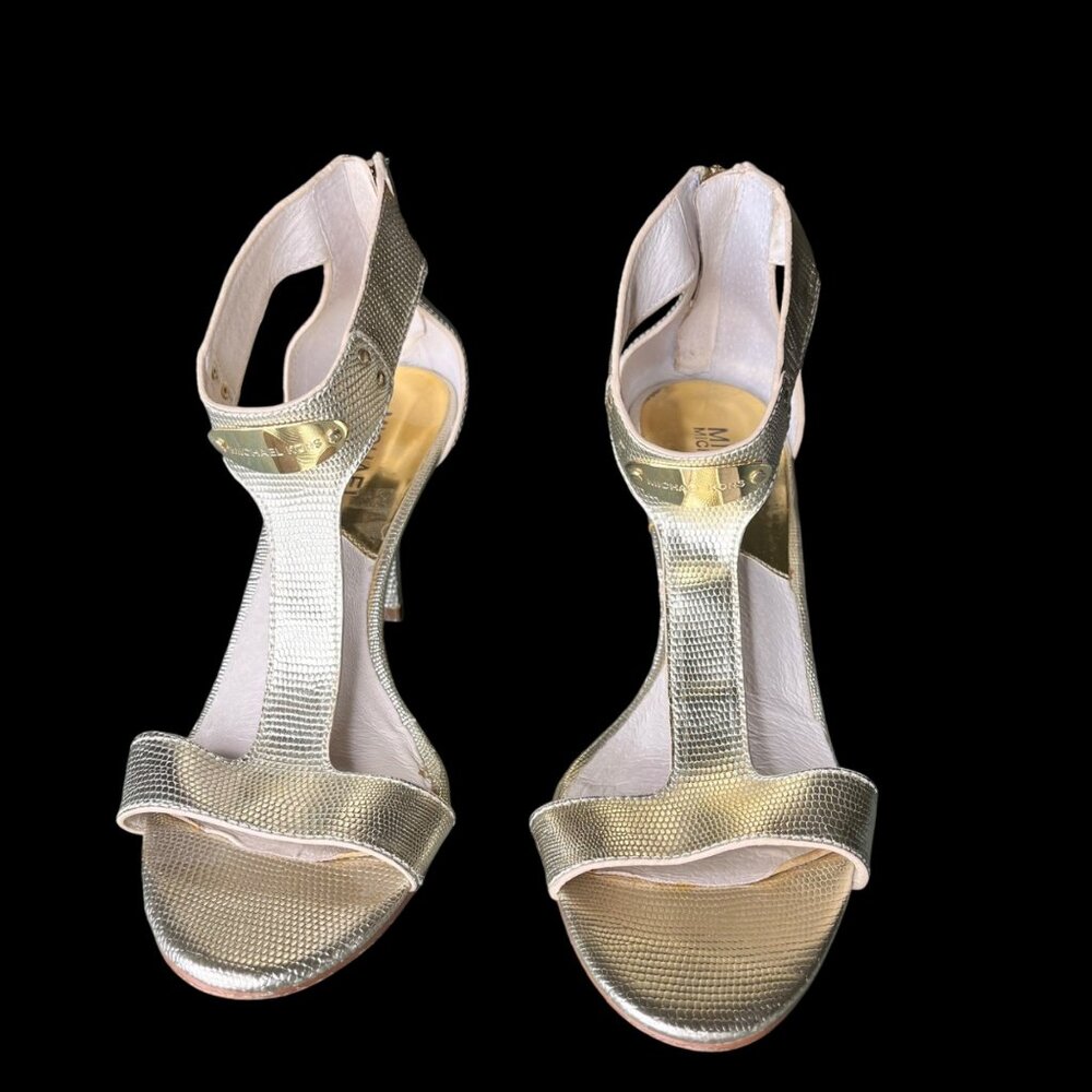 Michael Kors Gold Strappy Heels With Zipper Closure & Textured Finish size 7 - Picture 3 of 11